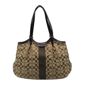 Coach Signature Khaki Canvas Devin Shoulder Bag F28503